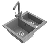 Mexen Carlos évier en granit 1,5 bac avec robinet de cuisine Duero, gris - 6518-71-671600-71 19556 5905315026934