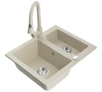 Mexen Carlos évier en granit 1,5 bac avec robinet de cuisine Elia, beige - 6518-69-670101-69 20161 5905315031983