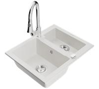 Mexen Carlos évier en granit 1,5 bac avec robinet de cuisine Elia, blanc - 6518-20-670101-00 20155 5905315031938