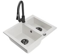 Mexen Carlos évier en granit 1,5 bac avec robinet de cuisine Elia, blanc - 6518-20-670101-70 20158 5905315031969