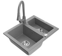 Mexen Carlos évier en granit 1,5 bac avec robinet de cuisine Elia, gris - 6518-71-670101-71 20168 5905315032058
