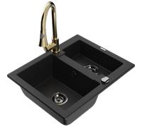 Mexen Carlos évier en granit 1,5 bac avec robinet de cuisine Elia, noir - 6518-77-670101-50-B 20185 5905315032225