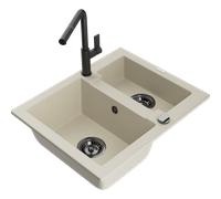 Mexen Carlos évier en granit 1,5 bac avec robinet de cuisine Flora, beige - 6518-69-670401-70-B 21178 5905315063595