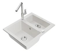 Mexen Carlos évier en granit 1,5 bac avec robinet de cuisine Flora, blanc - 6518-20-670401-00 21162 5905315063458