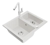 Mexen Carlos évier en granit 1,5 bac avec robinet de cuisine Flora, blanc - 6518-20-670401-02 21163 5905315063465