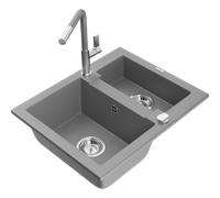 Mexen Carlos évier en granit 1,5 bac avec robinet de cuisine Flora, gris - 6518-71-670401-06 21180 5905315063618