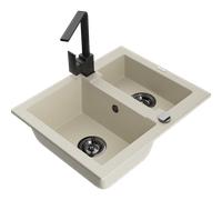 Mexen Carlos évier en granit 1,5 bac avec robinet de cuisine Rita, beige - 6518-69-670300-70 18132 5905315021762