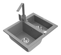 Mexen Carlos évier en granit 1,5 bac avec robinet de cuisine Rita, gris - 6518-71-670300-71 18146 5905315021816