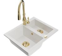 Mexen Carlos évier en granit 1,5 bac avec robinet de cuisine Savita, blanc - 6518-20-672601-50 18267 5905315037060