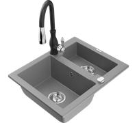 Mexen Carlos évier en granit 1,5 bac avec robinet de cuisine Savita, gris - 6518-71-672601-70 18285 5905315037145