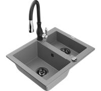 Mexen Carlos évier en granit 1,5 bac avec robinet de cuisine Savita, gris - 6518-71-672601-70-B 18289 5905315037152