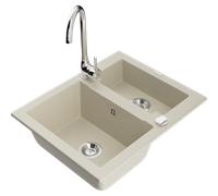 Mexen Carlos évier en granit 1,5 bac avec robinet de cuisine Telma, beige - 6518-69-670200-00 18865 5905315016614