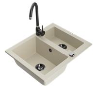 Mexen Carlos évier en granit 1,5 bac avec robinet de cuisine Telma, beige - 6518-69-670200-70 18869 5905315016645