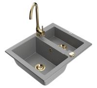 Mexen Carlos évier en granit 1,5 bac avec robinet de cuisine Telma, gris - 6518-71-670200-50 18870 5905315016669