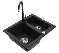 Mexen Carlos évier en granit 1,5 bac avec robinet de cuisine Telma, noir - 6518-77-670200-70 18892 5905315016874