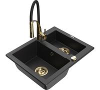 Mexen Carlos évier en granit 1,5 bacs avec robinet de cuisine Aster, noir/métallisé argenté - 6518-73-73450-57-G 19418 5905315049025