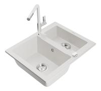 Mexen Carlos évier en granit 1,5 bac avec robinet de cuisine Flora, blanc - 6518-20-670401-02 21163 5905315063465