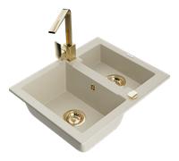Mexen Carlos évier en granit 1,5-bacs avec robinet de cuisine Rita, beige - 6518-69-670300-50 18129 5905315021755