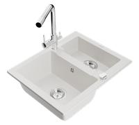 Mexen Carlos évier en granit 1,5 bassin avec robinet de cuisine Duero, blanc - 6518-20-671600-00 19441 5905315026811