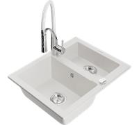 Mexen Carlos évier en granit 1,5-bol avec robinet de cuisine Aster, blanc - 6518-20-73450-02 19400 5905315048813