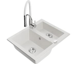 Mexen Carlos évier en granit 1,5-bol avec robinet de cuisine Aster, blanc - 6518-20-73450-02 19400 5905315048813