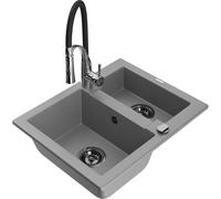 Mexen Carlos évier en granit 1,5 bac avec robinet de cuisine Aster, gris - 6518-71-73450-07-B 19412 5905315048950