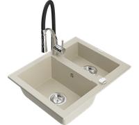 Mexen Carlos évier en granit 1,5 cuve avec robinet de cuisine Aster, beige - 6518-69-73450-07 19406 5905315048882
