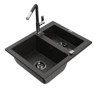 Mexen Carlos évier en granit 1,5 cuve avec robinet de cuisine Flora, noir/or métallique - 6518-75-670401-07-B 21217 5905315063755