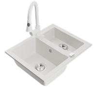 Mexen Carlos évier en granit 1,5 cuves avec robinet de cuisine Elia, blanc - 6518-20-670101-20 20156 5905315031945