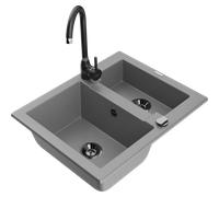 Mexen Carlos évier en granite 1,5 bac avec robinet de cuisine Telma, gris - 6518-71-670200-70-B 18872 5905315016683