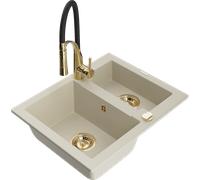 Mexen Carlos évier granit 1,5-bac avec robinet de cuisine Aster, beige - 6518-69-73450-57-G 19408 5905315048905