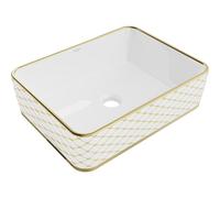 Mexen Catia lavabo à poser 48 x 37 cm, blanc/or motif à carreaux - 21314809 21913 5907709156913