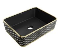 Mexen Catia lavabo à poser 48 x 37 cm, noir mat/motif à carreaux doré - 21314879 21922 5907709157002