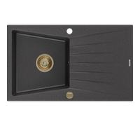 Mexen Cesar évier de cuisine en granit 1 bac avec égouttoir 775 x 470 mm, noir moucheté, siphon doré - 6514771010-76-G 16280 5905315012234