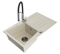 Mexen Cesar évier de cuisine en granit 1 bac avec égouttoir et robinet Aster, beige - 6514-69-73450-07-B 19258 5905315047212