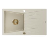 Mexen Cesar évier en granit 1 bac avec égouttoir 775 x 470 mm, beige, siphon doré - 6514771010-69-G 16275 5905315012197