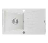 Mexen Cesar évier en granit 1 bac avec égouttoir 775 x 470 mm, blanc, siphon chromé - 6514771010-20 4022 5907709194717