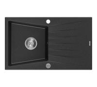Mexen Cesar Évier en granit 1 bac avec égouttoir 775 x 470 mm, noir/argent métallisé, siphon chromé - 6514771010-73 4025 5907709194755