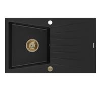 Mexen Cesar évier en granit 1 bac avec égouttoir 775 x 470 mm, noir, siphon doré - 6514771010-77-G 16281 5905315012241