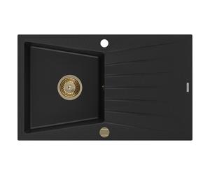 Mexen Cesar évier en granit 1 bac avec égouttoir 775 x 470 mm, noir, siphon doré - 6514771010-77-G 16281 5905315012241