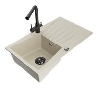Mexen Cesar évier en granit 1 bac avec égouttoir et robinet de cuisine Duero, beige - 6514-69-671600-70 18480 5905315025609
