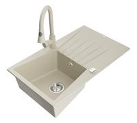 Mexen Cesar évier en granit 1 bac avec égouttoir et robinet de cuisine Elia, beige - 6514-69-670101-69 19953 5905315030702
