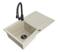 Mexen Cesar évier en granit 1 bac avec égouttoir et robinet de cuisine Elia, beige - 6514-69-670101-70 19955 5905315030726