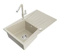 Mexen Cesar évier en granit 1 bac avec égouttoir et robinet de cuisine Flora, beige - 6514-69-670401-09 20973 5905315061560