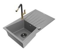 Mexen Cesar évier en granit 1 bac avec égouttoir et robinet de cuisine Flora, gris - 6514-71-670401-57-B 20982 5905315061652