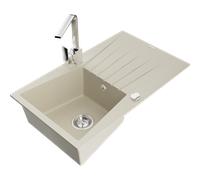 Mexen Cesar évier en granit 1 bac avec égouttoir et robinet de cuisine Rita, beige - 6514-69-670300-00 17619 5905315020451