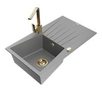 Mexen Cesar évier en granit 1-bac avec égouttoir et robinet de cuisine Rita, gris - 6514-71-670300-50 17626 5905315020505