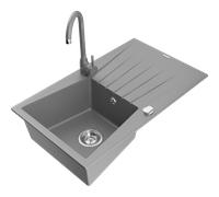 Mexen Cesar évier en granit 1-bac avec égouttoir et robinet de cuisine Telma, gris - 6514-71-670200-71 6317 5907709160811
