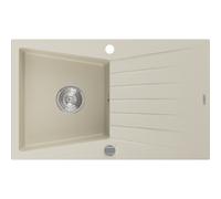Mexen Cesar évier en granit 1 cuve avec égouttoir 775 x 470 mm, beige, siphon chromé - 6514771010-69 4023 5907709194731