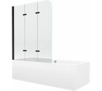 Mexen Cube baignoire rectangulaire 170 x 80 cm avec habillage et paravent 3 volets 120 cm, transparent, noir 12940 5907709161702